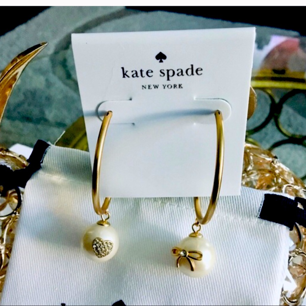 KATE SPADE BOW PEARLS HOOP EARRINGS